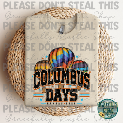 Columbus Days 2026 Varsity Colorful | Gracefully Rustic Shop Exclusive