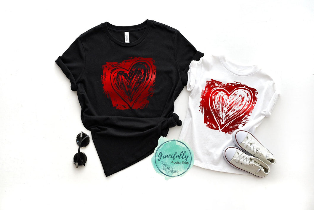 Metallic Grunge Heart Tee - Adult