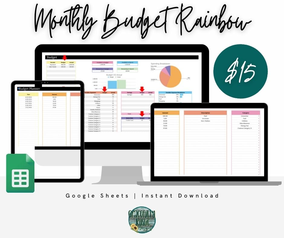 Rainbow Monthly Budget | Google Sheets Spreadsheet