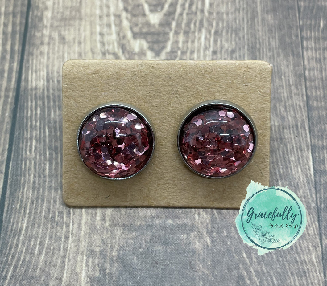 Pink Glitter Stud Earrings