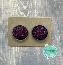 Load image into Gallery viewer, Dark Pink Druzy Stud Earrings
