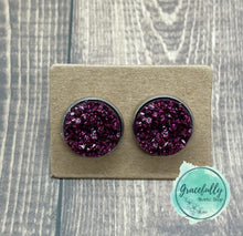 Load image into Gallery viewer, Dark Pink Druzy Stud Earrings
