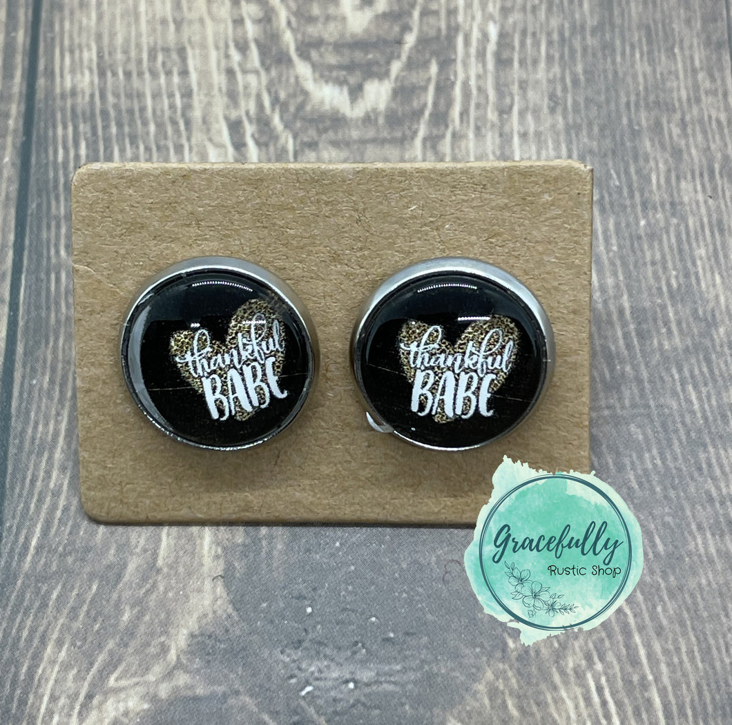 Leopard Thankful Babe Stud Earrings