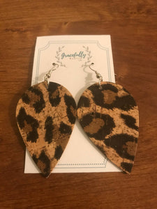 Cork Leopard Reverse Drop Earrings