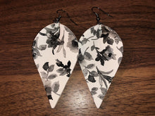 Load image into Gallery viewer, Black and White Floral Reverse Teardrop Earrings
