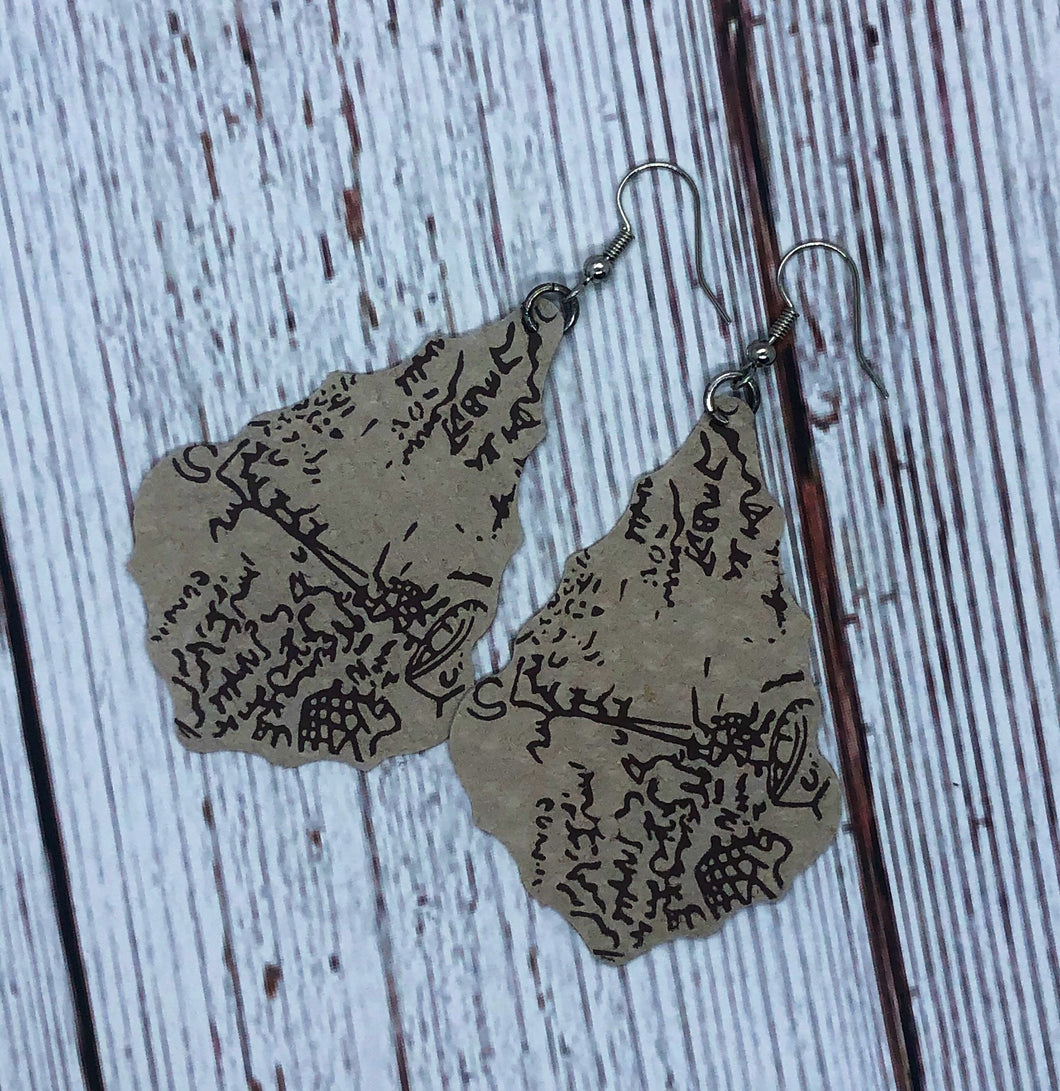 Leather Map Earrings