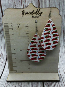 Christmas Red Truck Leather Earrings