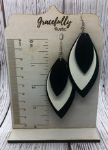 Load image into Gallery viewer, Black &amp; White Layered Leather Earrings
