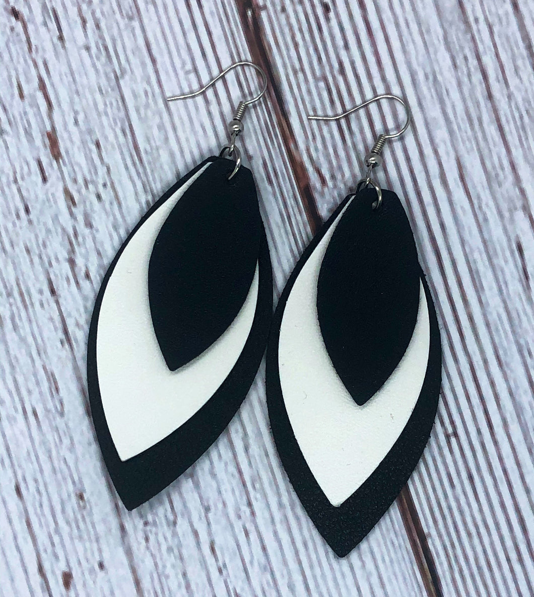 Black & White Layered Leather Earrings