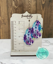 Load image into Gallery viewer, Peacock Purple Feathers Faux Leather Earrings
