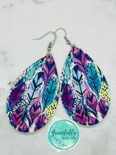 Load image into Gallery viewer, Peacock Purple Feathers Faux Leather Earrings
