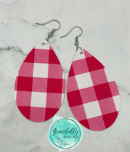 Load image into Gallery viewer, Pink Buffalo Plaid Faux Leather Earrings
