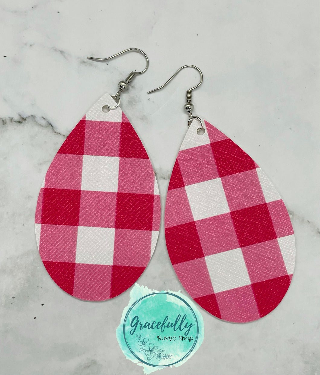 Pink Buffalo Plaid Faux Leather Earrings